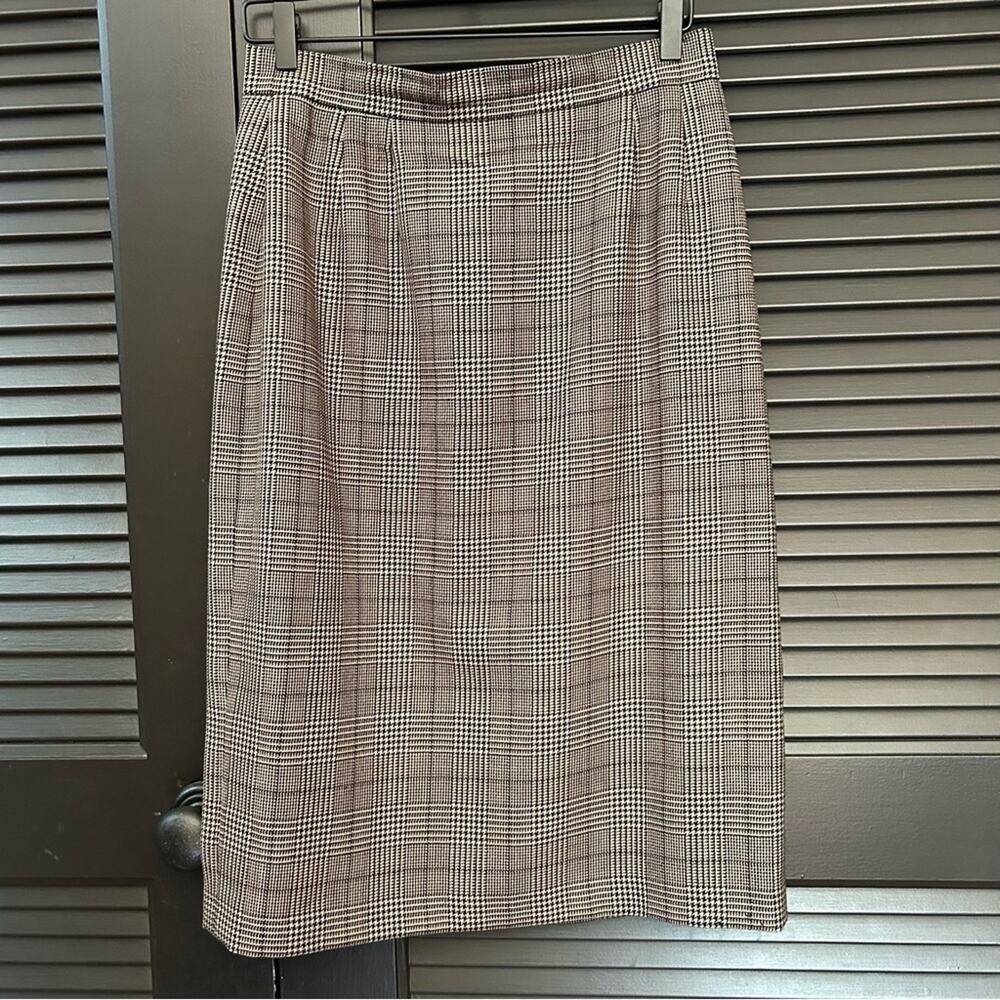 Vintage Louis Feraud 100% Wool Plaid Pencil Skirt, Made in West Germany, Size 12